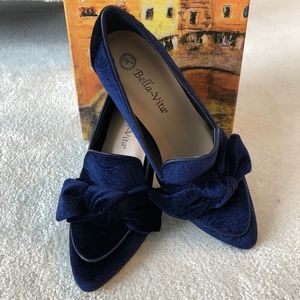Navy Embellished Velvet Bella-Vita Heels